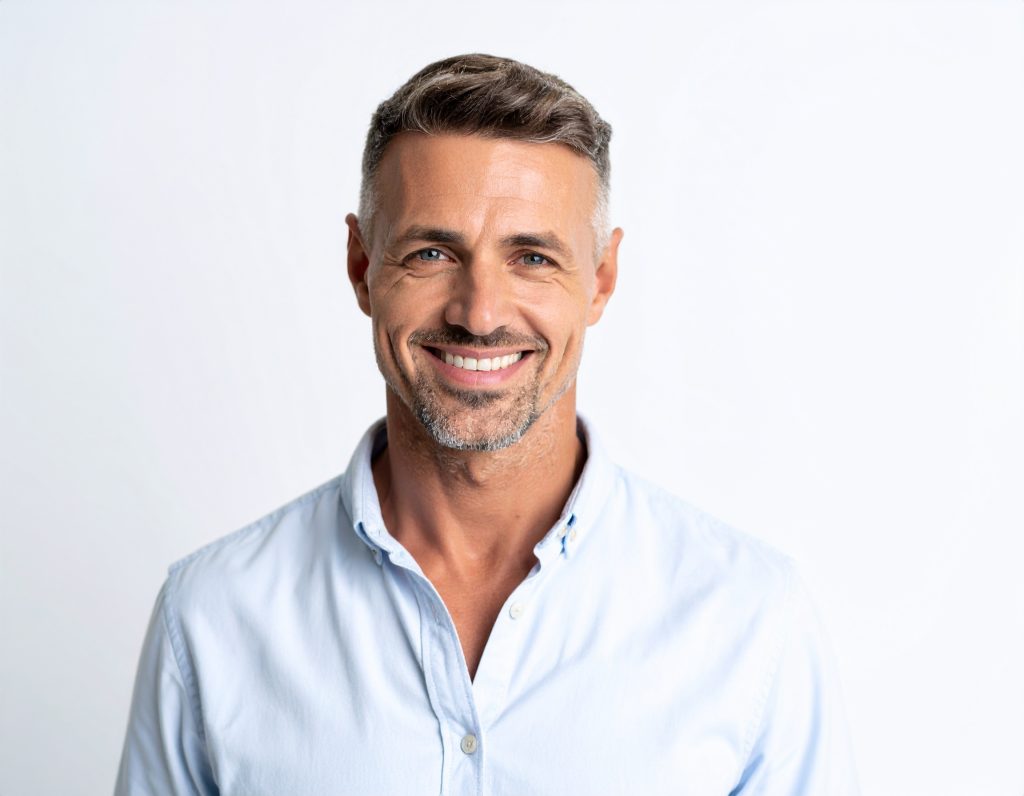 Firefly_portrait of a smiling man white background 408073